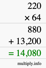 How to calculate 220 times 64 using long multiplication