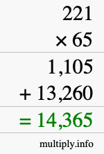 How to calculate 221 times 65 using long multiplication How to calculate 221 times 65 using long multiplication