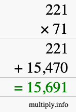 How to calculate 221 times 71 using long multiplication