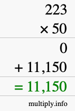 How to calculate 223 times 50 using long multiplication
