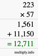 How to calculate 223 times 57 using long multiplication