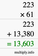 How to calculate 223 times 61 using long multiplication