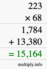 How to calculate 223 times 68 using long multiplication