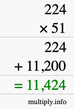 How to calculate 224 times 51 using long multiplication