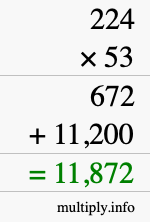 How to calculate 224 times 53 using long multiplication