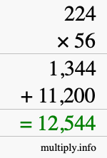 How to calculate 224 times 56 using long multiplication
