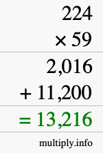 How to calculate 224 times 59 using long multiplication