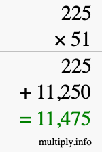 How to calculate 225 times 51 using long multiplication
