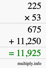 How to calculate 225 times 53 using long multiplication