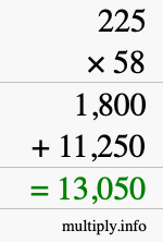 How to calculate 225 times 58 using long multiplication How to calculate 225 times 58 using long multiplication