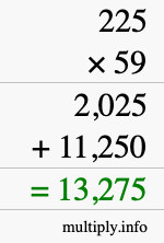 How to calculate 225 times 59 using long multiplication How to calculate 225 times 59 using long multiplication