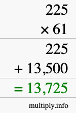 How to calculate 225 times 61 using long multiplication