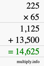 How to calculate 225 times 65 using long multiplication How to calculate 225 times 65 using long multiplication