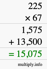 How to calculate 225 times 67 using long multiplication