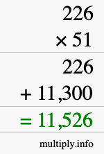 How to calculate 226 times 51 using long multiplication