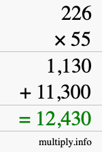 How to calculate 226 times 55 using long multiplication