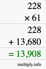 How to calculate 228 times 61 using long multiplication