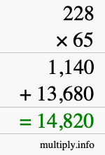 How to calculate 228 times 65 using long multiplication How to calculate 228 times 65 using long multiplication