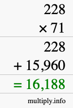 How to calculate 228 times 71 using long multiplication