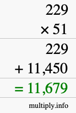 How to calculate 229 times 51 using long multiplication