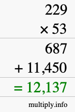 How to calculate 229 times 53 using long multiplication