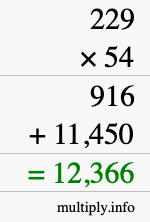 How to calculate 229 times 54 using long multiplication