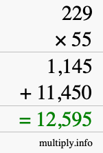 How to calculate 229 times 55 using long multiplication
