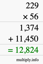 How to calculate 229 times 56 using long multiplication