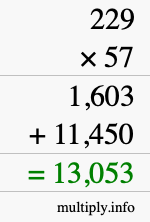 How to calculate 229 times 57 using long multiplication