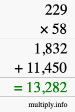 How to calculate 229 times 58 using long multiplication How to calculate 229 times 58 using long multiplication
