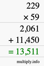 How to calculate 229 times 59 using long multiplication
