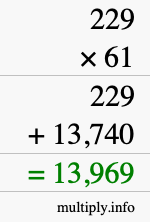 How to calculate 229 times 61 using long multiplication