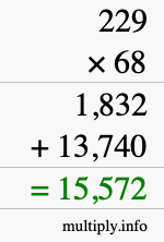 How to calculate 229 times 68 using long multiplication