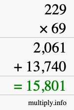 How to calculate 229 times 69 using long multiplication