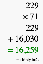 How to calculate 229 times 71 using long multiplication