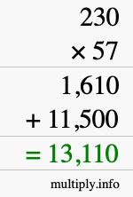 How to calculate 230 times 57 using long multiplication