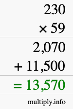 How to calculate 230 times 59 using long multiplication