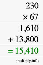 How to calculate 230 times 67 using long multiplication