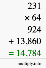 How to calculate 231 times 64 using long multiplication How to calculate 231 times 64 using long multiplication