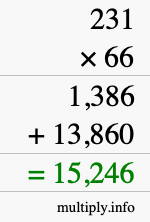How to calculate 231 times 66 using long multiplication How to calculate 231 times 66 using long multiplication