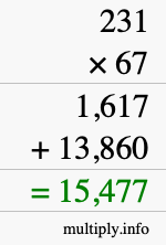 How to calculate 231 times 67 using long multiplication