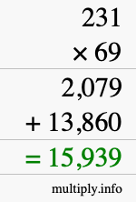 How to calculate 231 times 69 using long multiplication