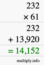 How to calculate 232 times 61 using long multiplication