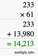 How to calculate 233 times 61 using long multiplication