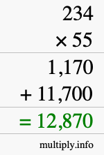 How to calculate 234 times 55 using long multiplication