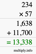 How to calculate 234 times 57 using long multiplication