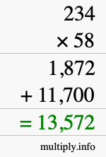How to calculate 234 times 58 using long multiplication How to calculate 234 times 58 using long multiplication