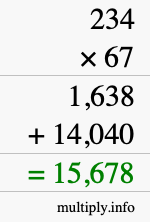 How to calculate 234 times 67 using long multiplication