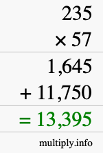 How to calculate 235 times 57 using long multiplication