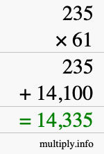 How to calculate 235 times 61 using long multiplication